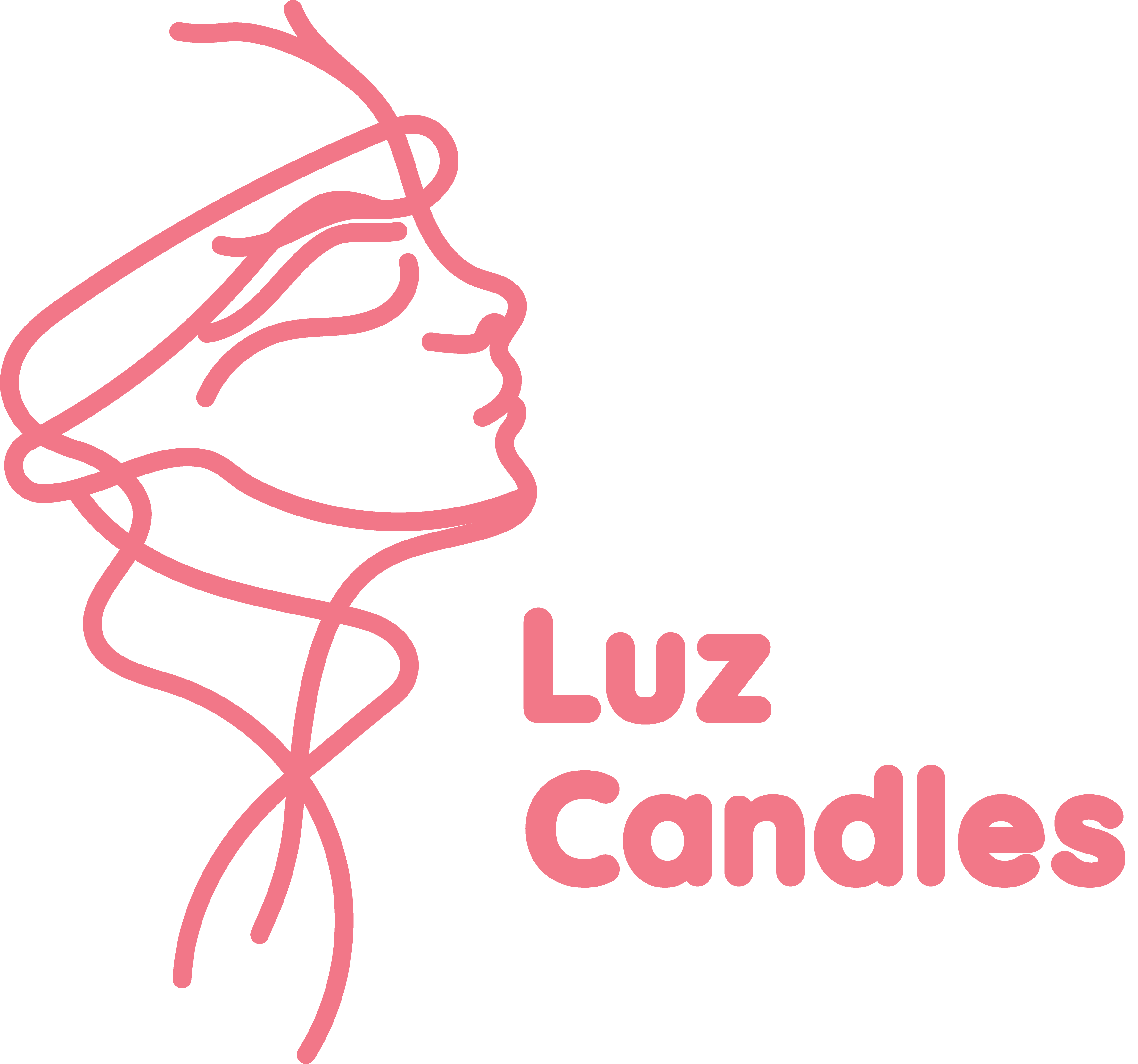 Logo of Luz Candles with a stylized face and pink text on a white background