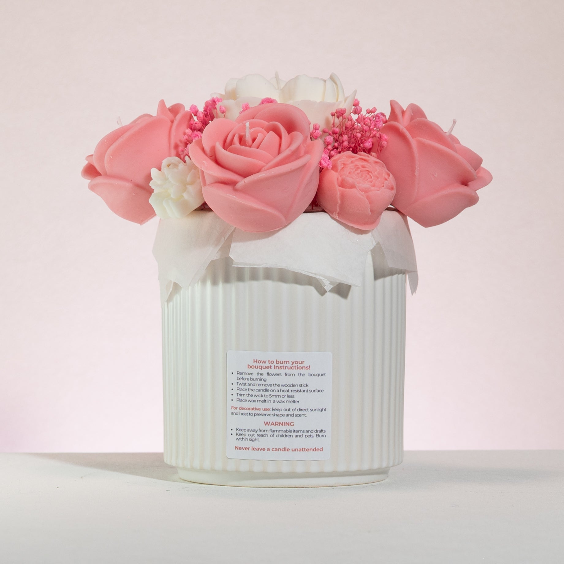 Luz Candles Au - Rose Candle Bouquet – Blush Romance Candle bouquet - back view