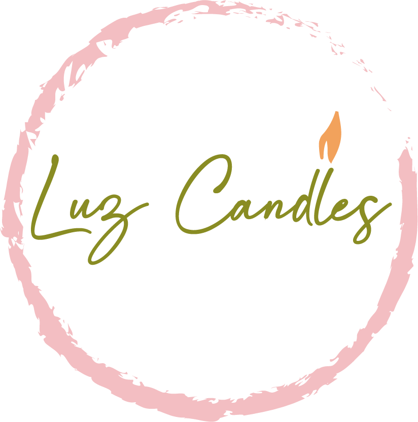 Luz Candles logo with pink circular border and candle icon on a white background