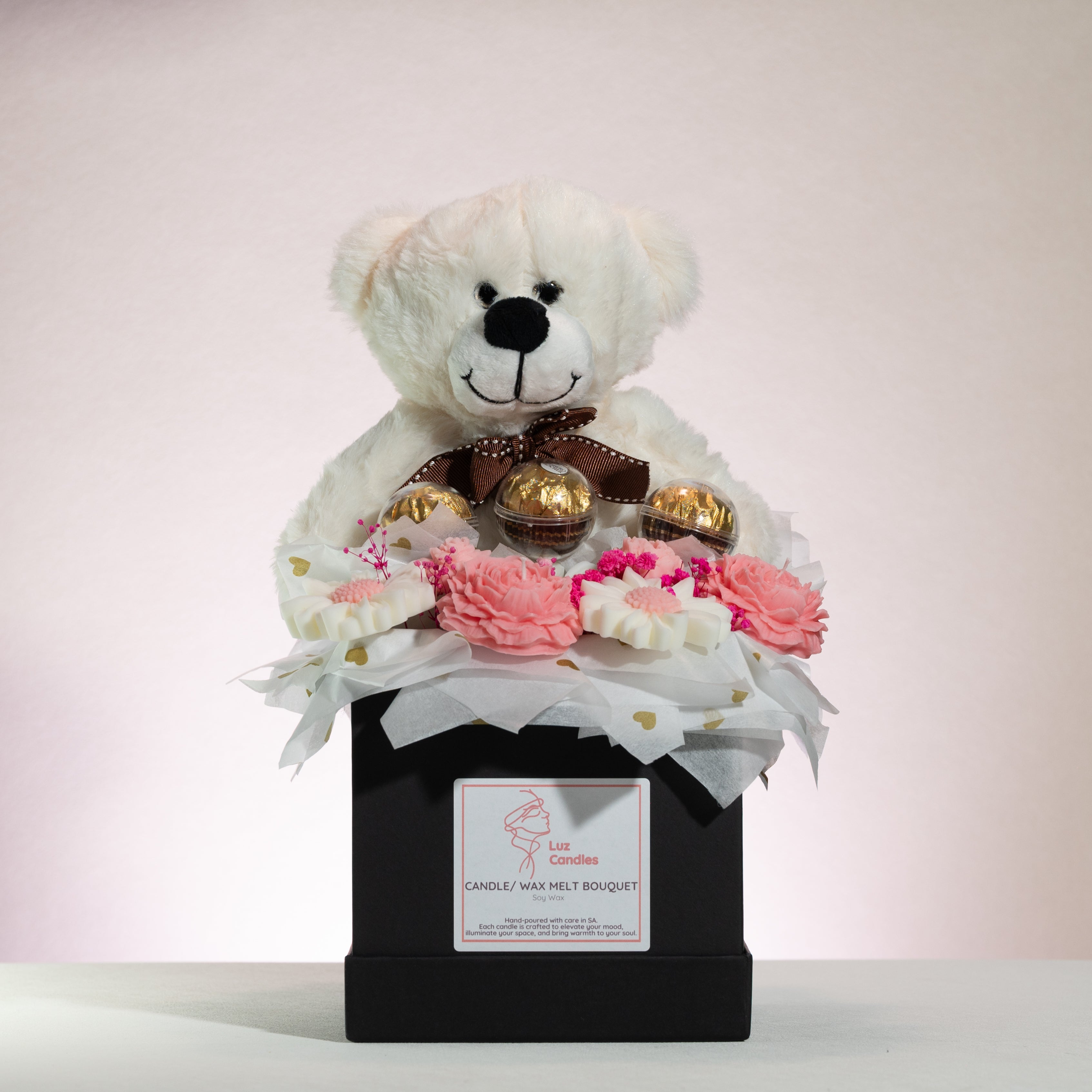 Luz Candles Au - Soft Love Candle Bouquet – White Teddy Bear - front view 1