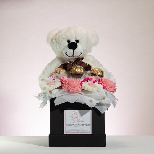 Luz Candles Au - Soft Love Candle Bouquet – White Teddy Bear - front view 1